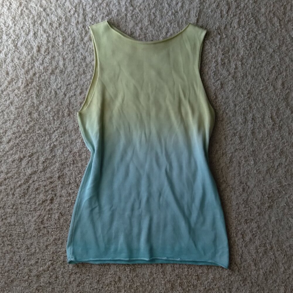 Vintage Y2K DKNY Silk Chartreuse and Aqua Ombre Gradient Tank Top Size Small